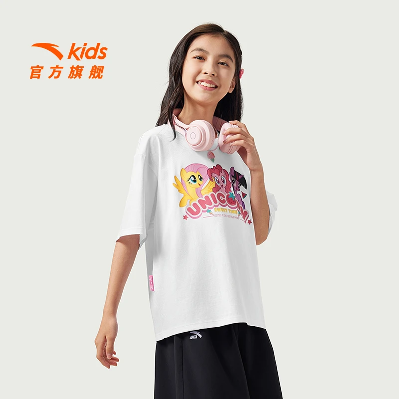 安踏儿童女童针织短袖衫2025夏季新款透气纯棉青少年短袖小马宝莉