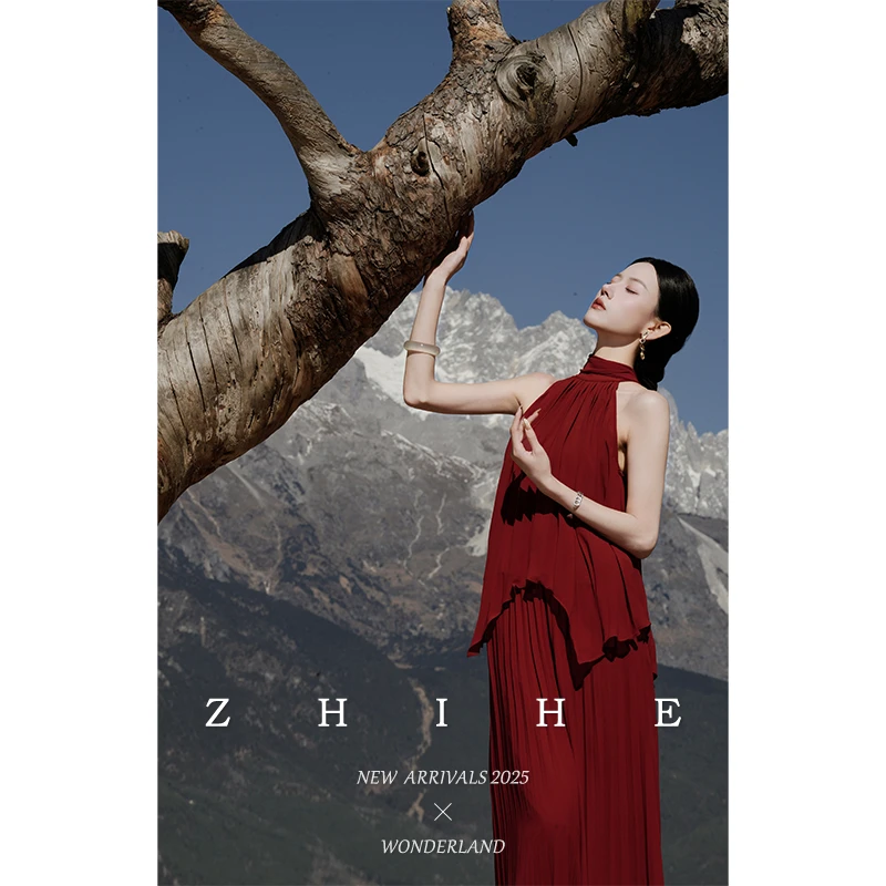 无艳一禾【原野斯嘉丽】法式度假风雪纺压褶飘带上衣+宽松休闲裤