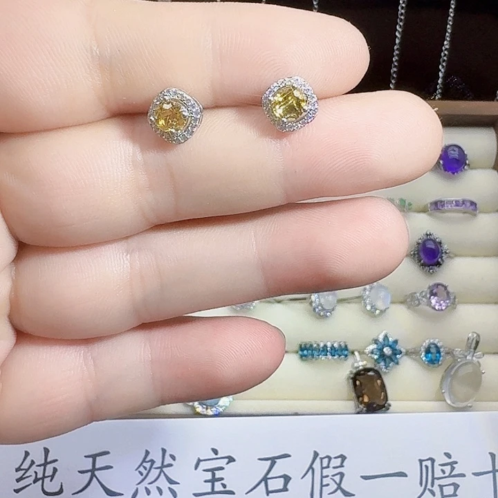 银S925镶嵌耳饰黄晶