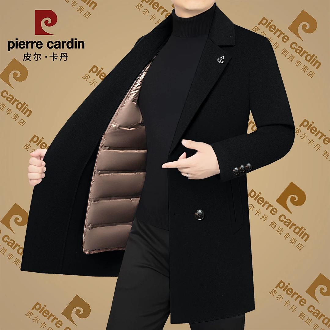 皮尔卡丹秋冬季新款高档男士西装领毛呢大衣可脱内胆加厚保暖毛呢