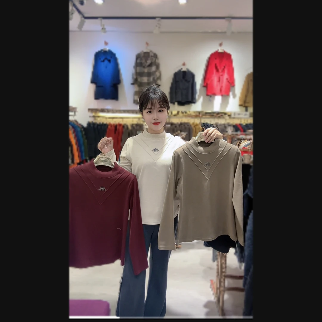 时尚半高领打底衫秋冬新款纯色洋气长袖百搭上衣