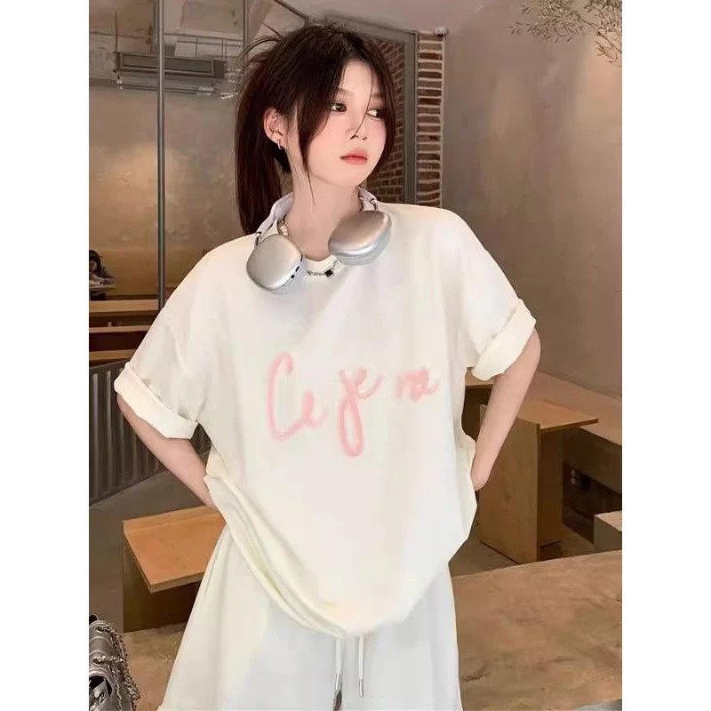 特大码300斤简约风休闲运动服套装女宽松韩版学生短袖短裤两件套