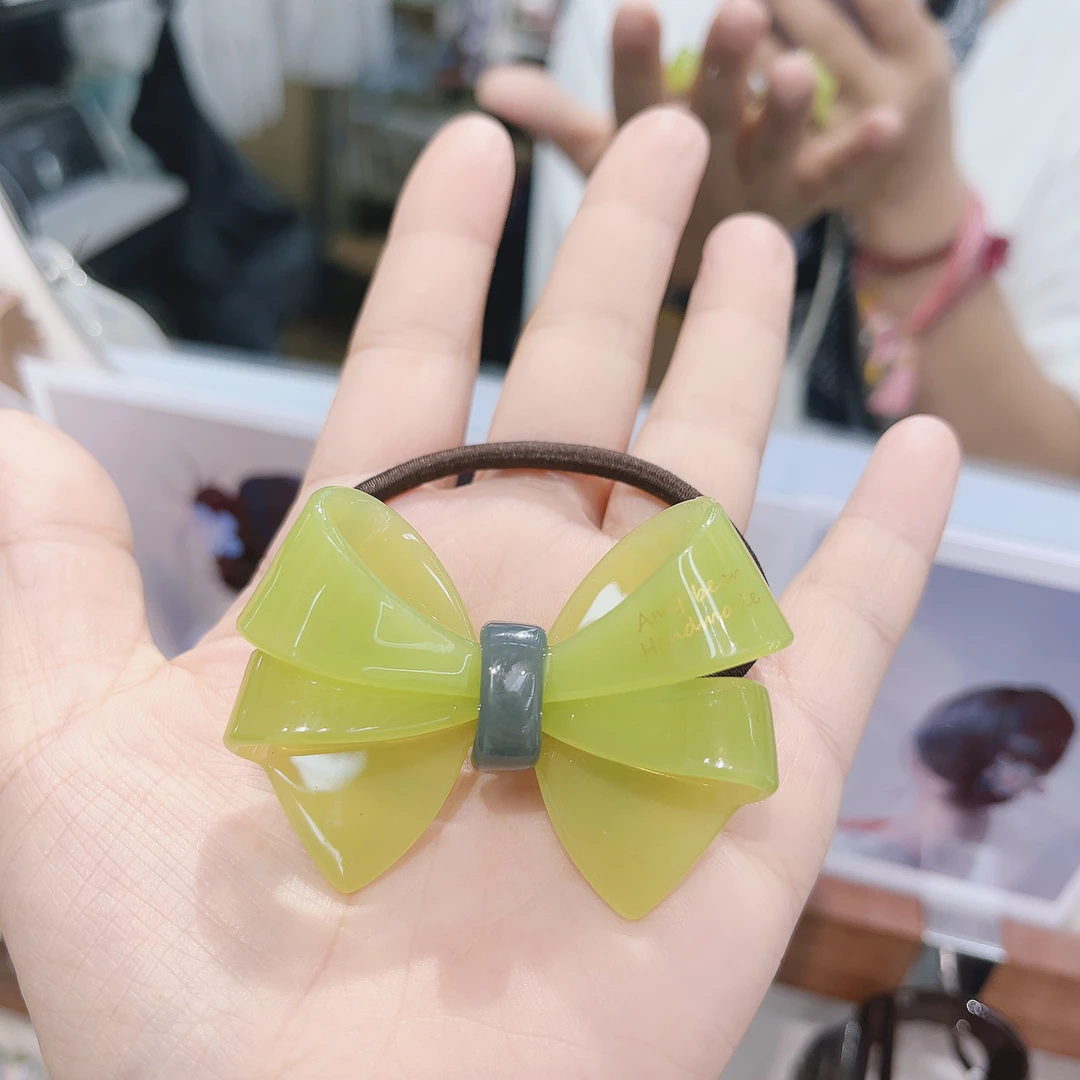 E620冰透绿色蝴蝶结发绳