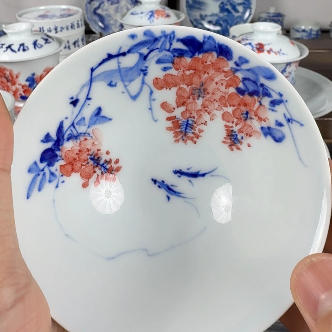 青花手绘诗文主人杯