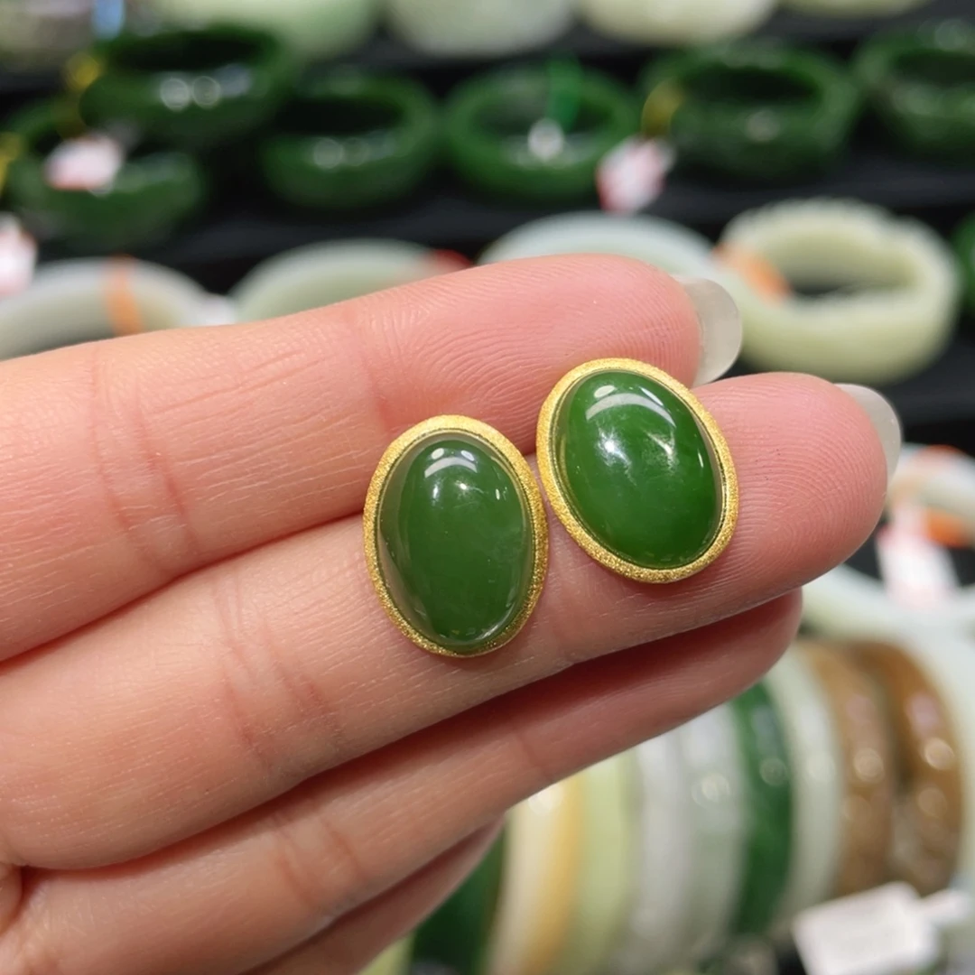 银S925镶嵌和田玉耳饰