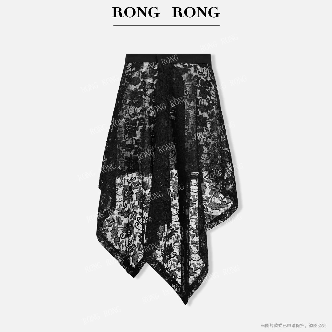 溶溶RONGRONG 蕾丝工艺不规则下摆休闲百搭屁帘半裙E-Z8969254
