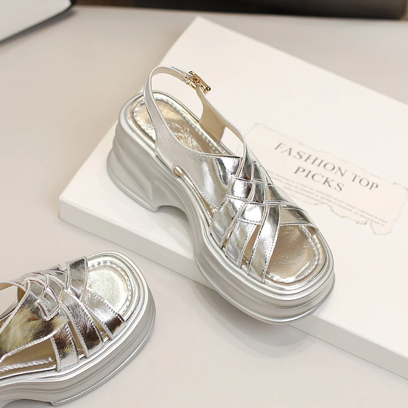 【香港DcSU专柜国际女鞋馆】2025新款夏季松糕厚底增高凉鞋女皮小个