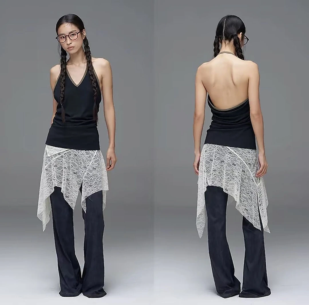 卡麦酱-ESU 设计款蕾丝拼接显瘦裤 5525