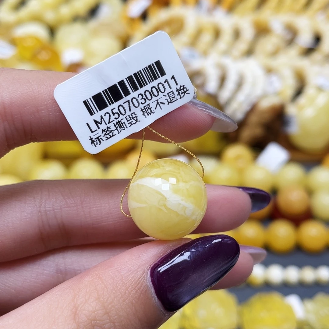 琥珀未镶嵌裸石16.8mm妖花圆珠蜜蜡