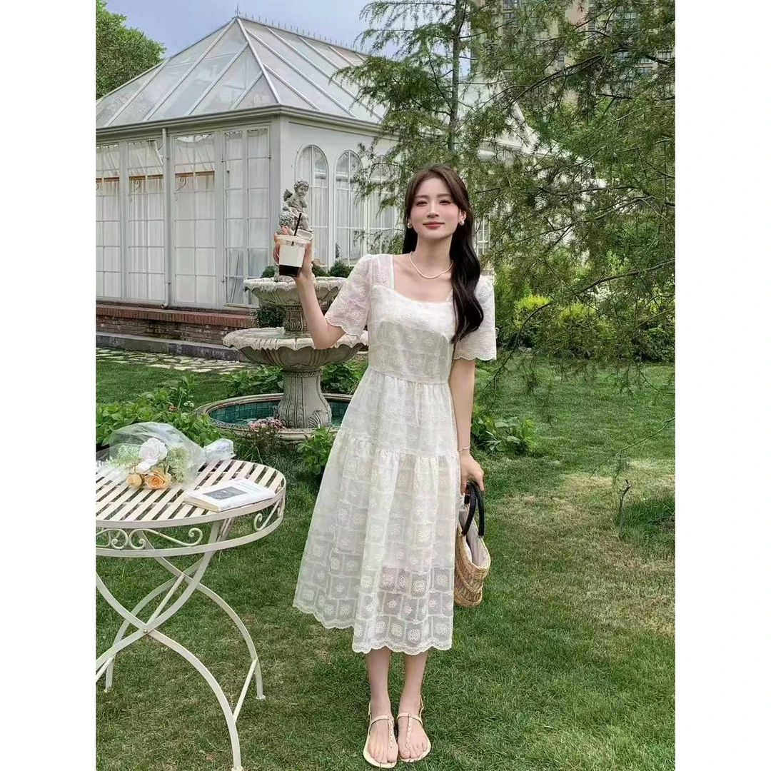 时尚方领短袖连衣裙ZBL33403裙长109（卡码往小拍）