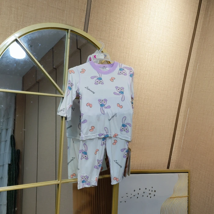 AC140   宝宝紫色七分袖高腰护肚空调服套装   夏季