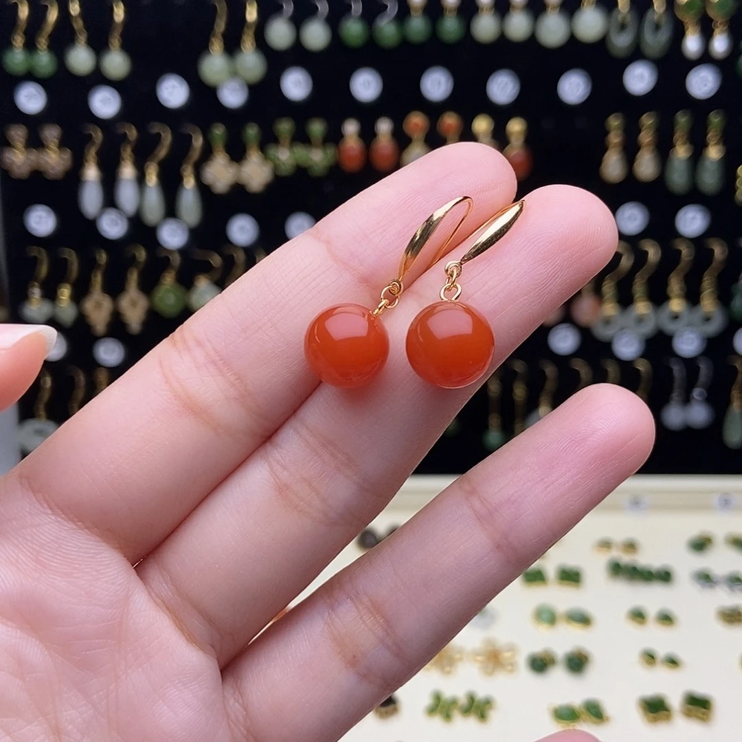 归***零南红玛瑙银S925镀金镶嵌颈饰