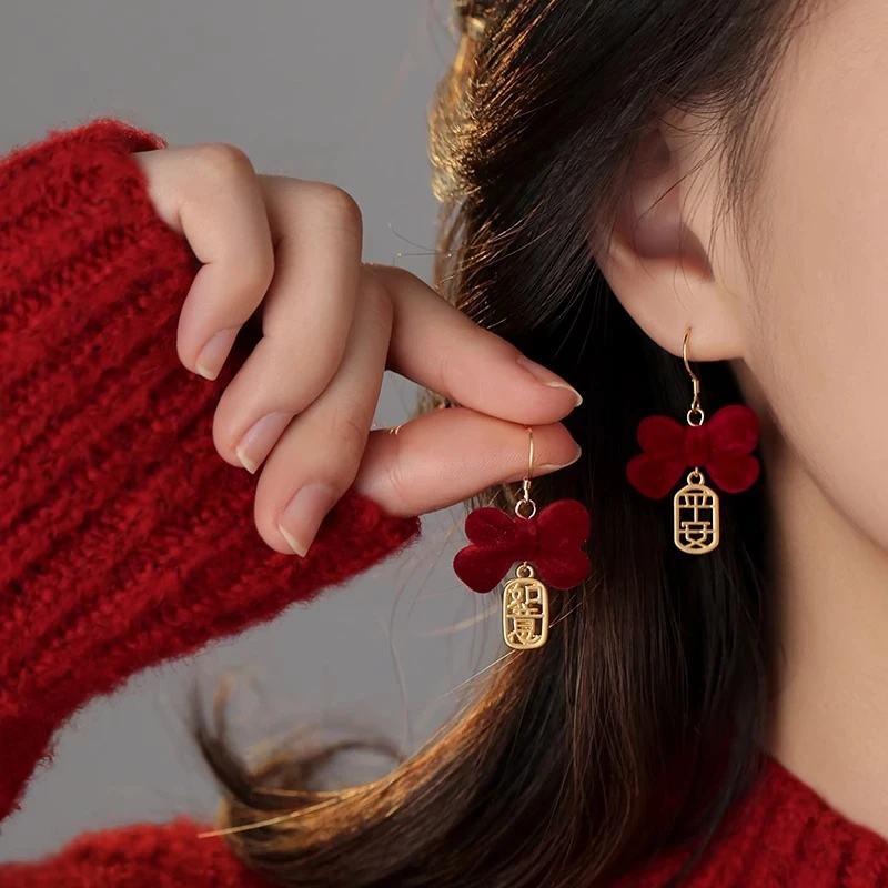 平安如意耳环女2025蛇年新年银针耳钉轻奢新中式氛围感