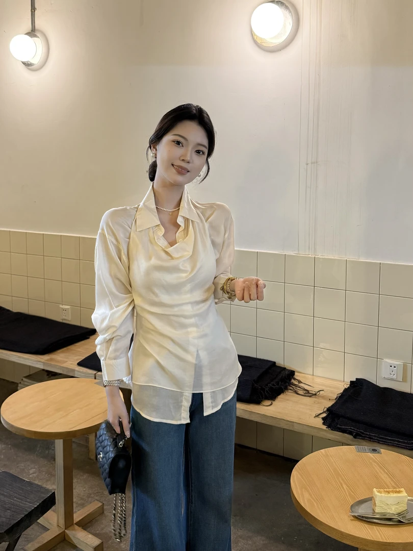 【暮色微风】秋季韩系气质POLO领衬衫简约小众设计感真两件休闲上衣