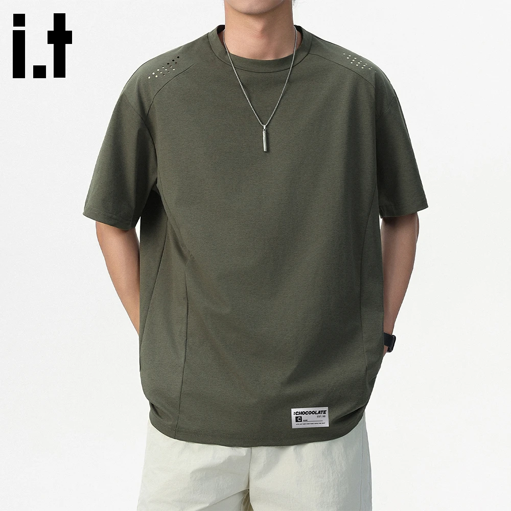 it:CHOCOOLATE休闲短袖t恤男士2025夏季新款冰丝透气宽松运动上衣