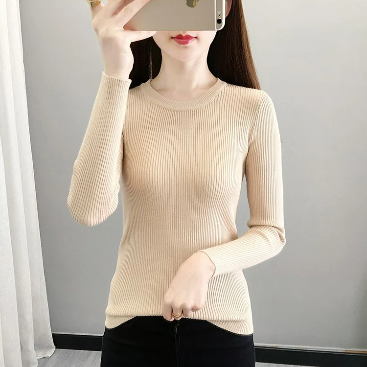 薄款圆领针织衫打底衫女长袖春秋2025年新款修身紧身上衣内搭毛衣