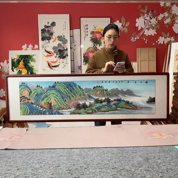 国画手写手绘带框包邮国画作品47✖️162