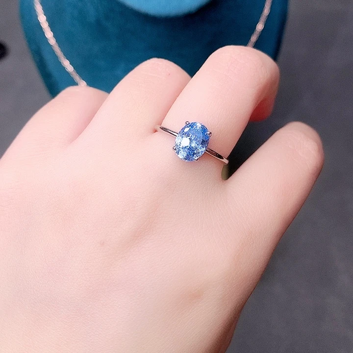 银S925镶嵌戒指海蓝宝石
