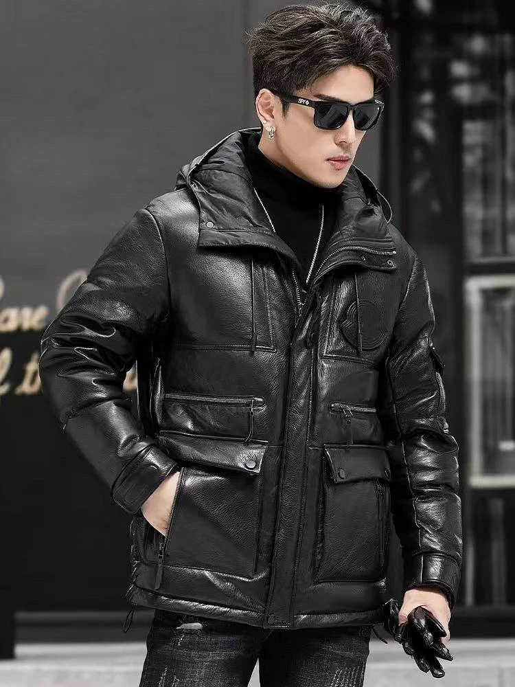 77371-男士牛皮连帽皮衣休闲外套