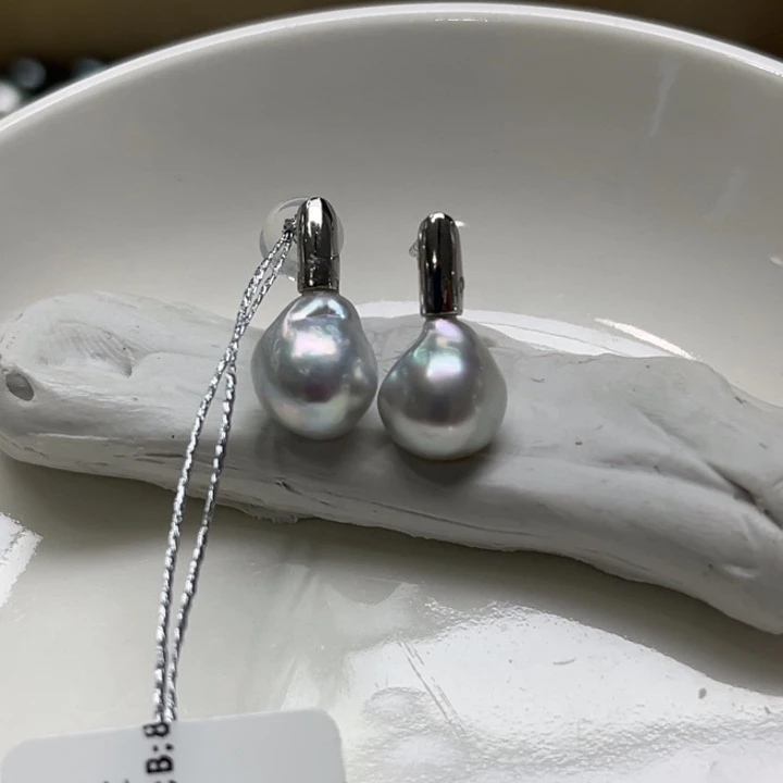 银S925镶嵌耳饰海水珍珠8-9mm82号