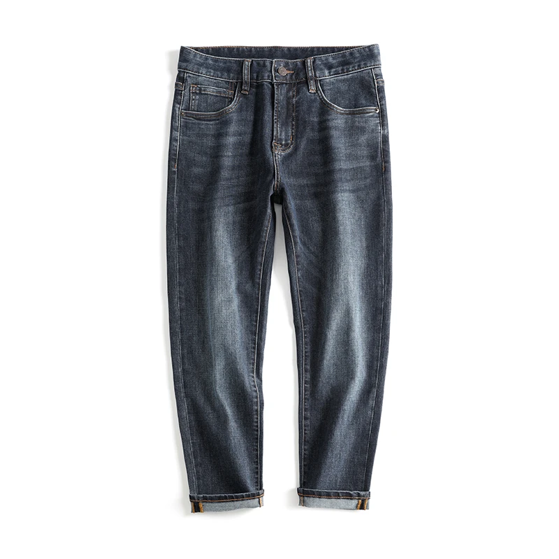 秋冬牛仔裤男士微宽松小脚裤蓝灰色高端百搭长裤休闲商务柔软舒适