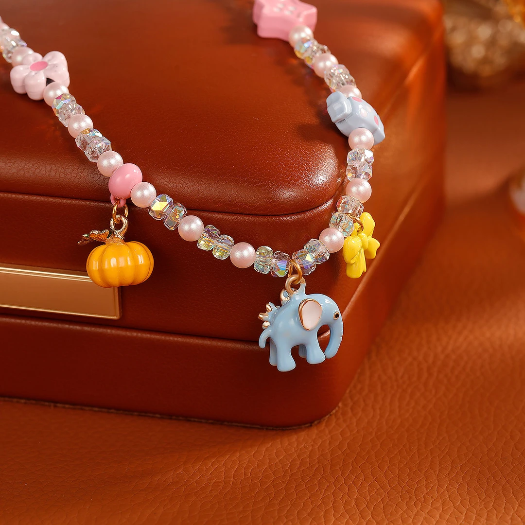 合金项链 【5498】甜美清新水晶串珠滴釉南瓜吊坠项链女时尚锁骨链