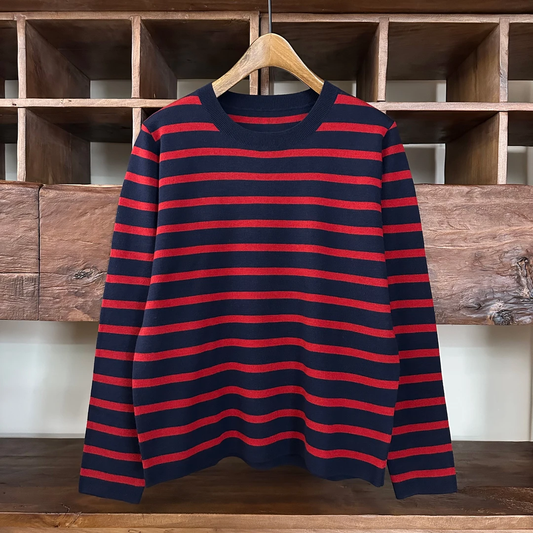 撞色条纹圆领长袖简约套头休闲针织衫MA5SYDZ1432