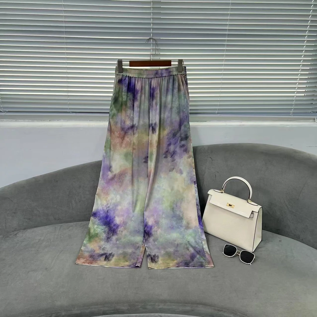 【花滿林】扎染桑蚕丝阔腿休闲裤6588