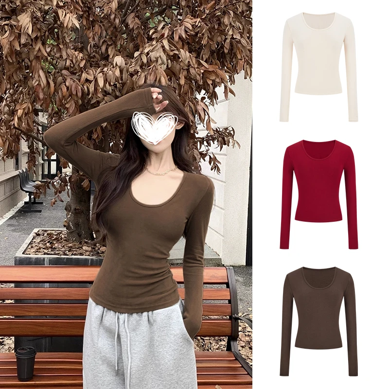 Moses Queen/魔西女王性感U领内搭正肩T恤女春秋修身显瘦打底上衣