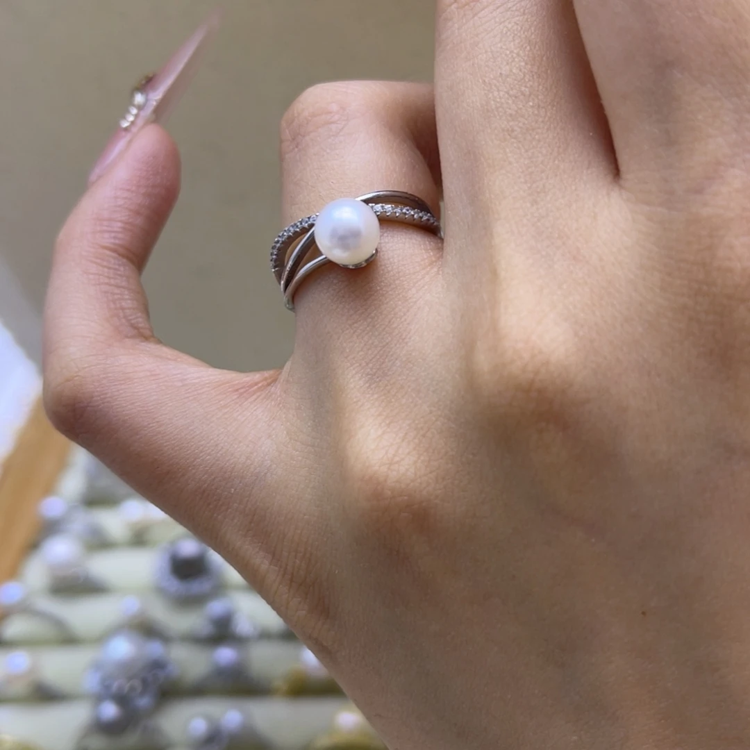 戒指银S925镶嵌淡水珍珠