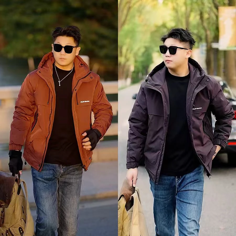 阿美咔叽美式连帽复古秋冬时尚加厚高端潮流男士户外冲锋衣棉服