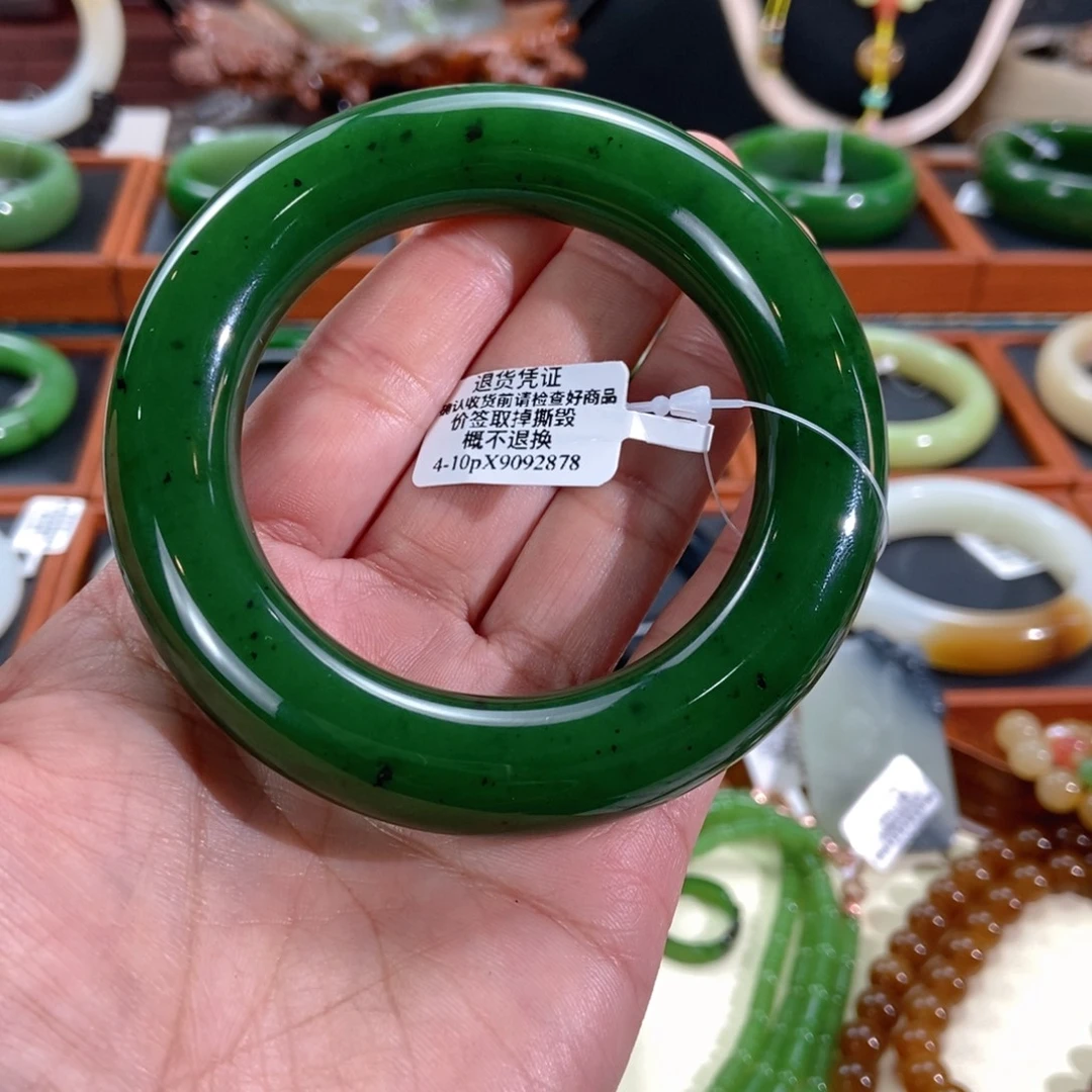 和田玉（碧玉）未镶嵌手镯俄碧辣阳绿胖圆56.4