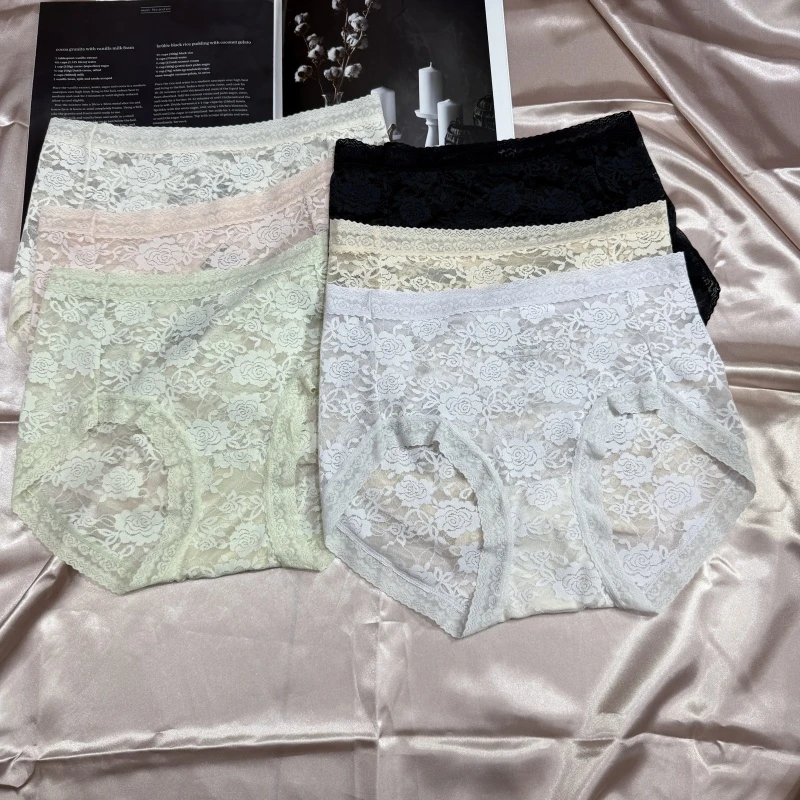 铂金蚕丝内裤女蕾丝中高腰桑蚕丝裆抗菌三角裤无痕性感透气裤头女