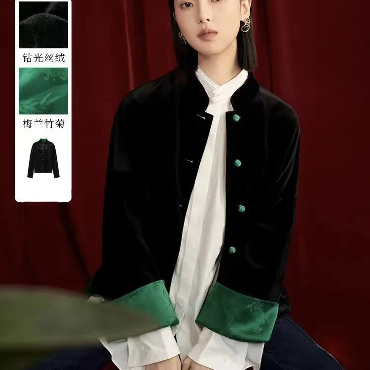 复古中式设计重工高级气质中国风珠绣丝绒夹棉气质唐装网红时尚