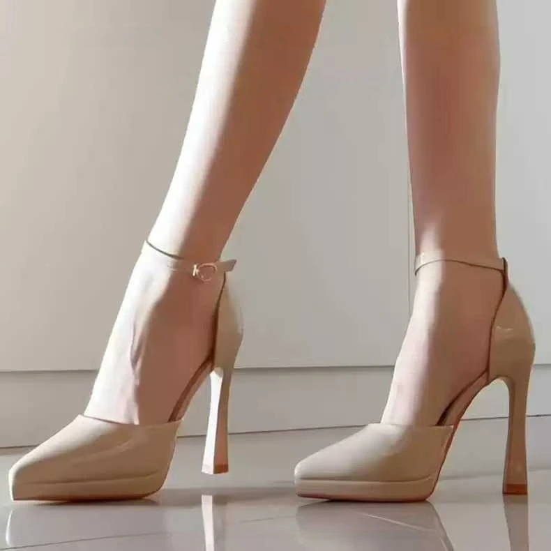 裸色防水台高跟鞋女绝美2025夏季新款粗跟百搭凉鞋日常气质不累脚