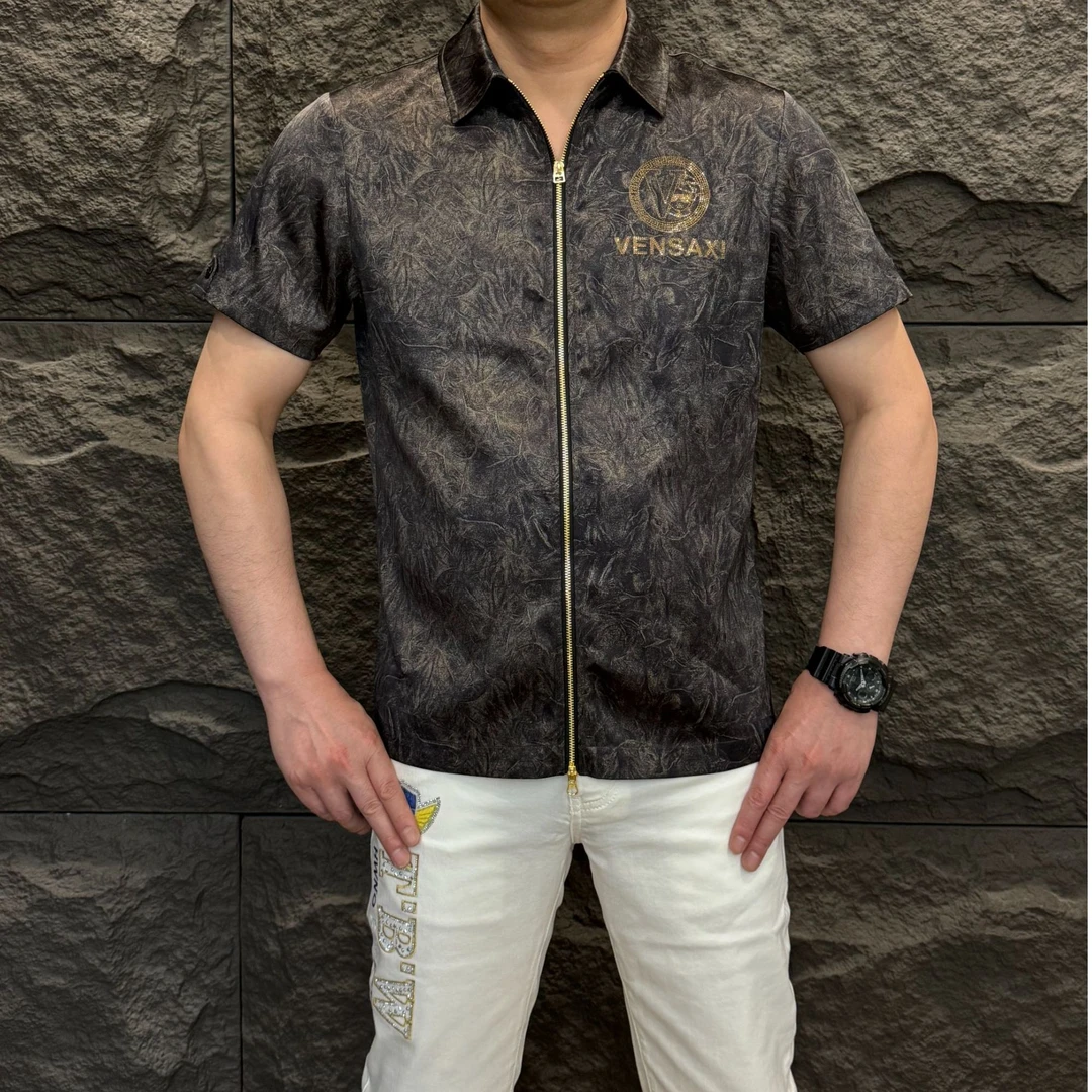 2025夏季新款欧货男士潮流开衫拉链短袖5677