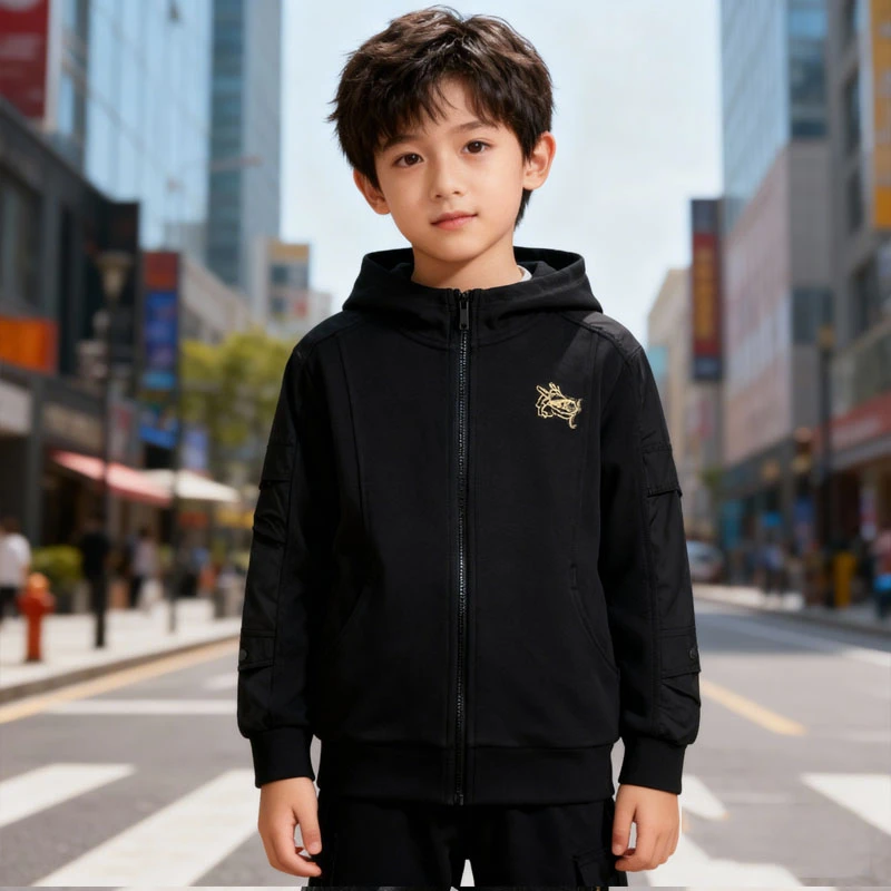 李宁卫衣男童春季运动生活系列透气宽松开衫连帽卫衣YWDU001--B品