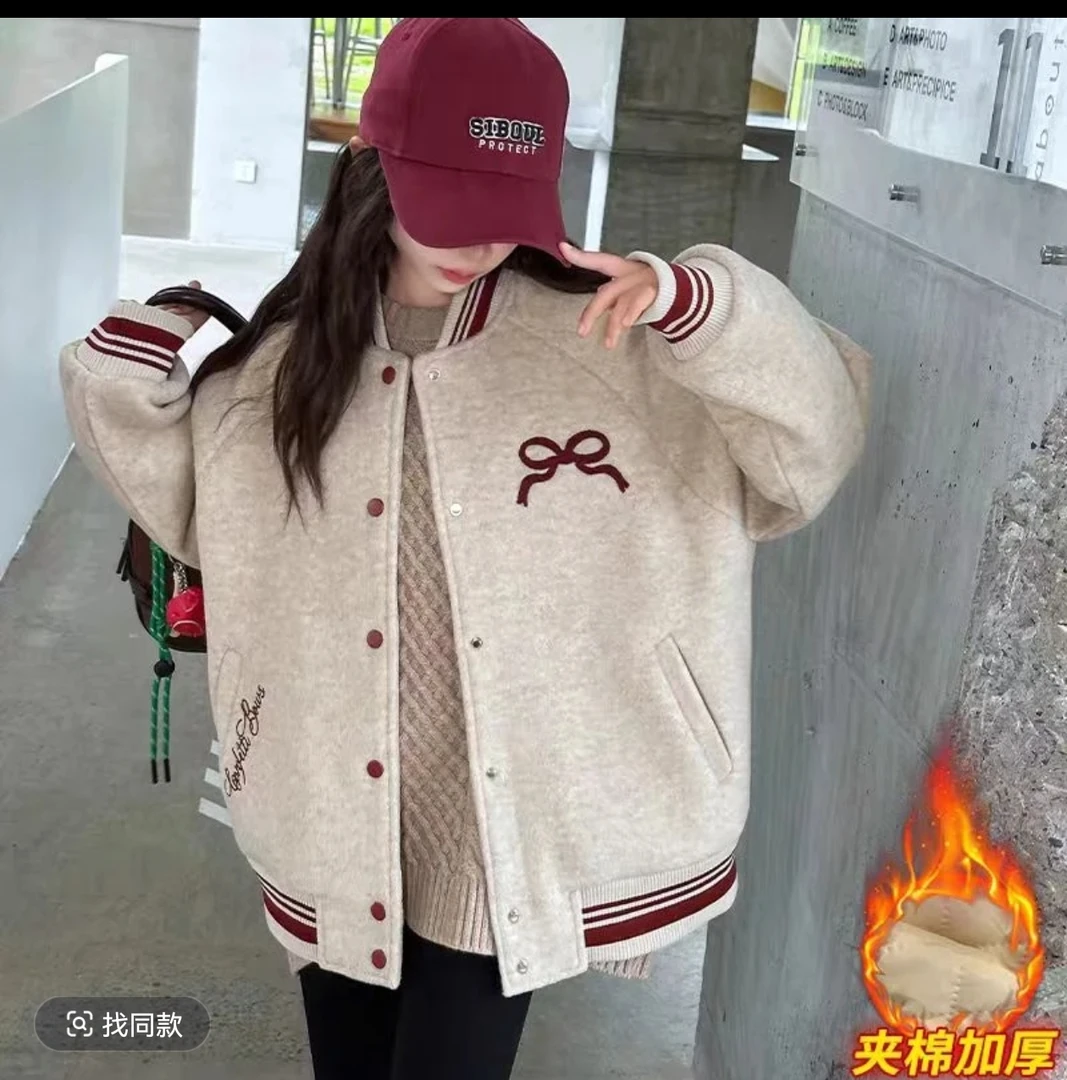 女童外套秋冬款2025新款儿童冬季夹棉加厚呢子棒球服女大童棉服冬