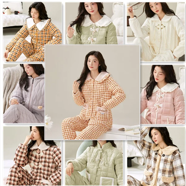 【品牌高货青沧2】高品质睡衣冬季加绒加厚三层夹棉袄家居服新爆款