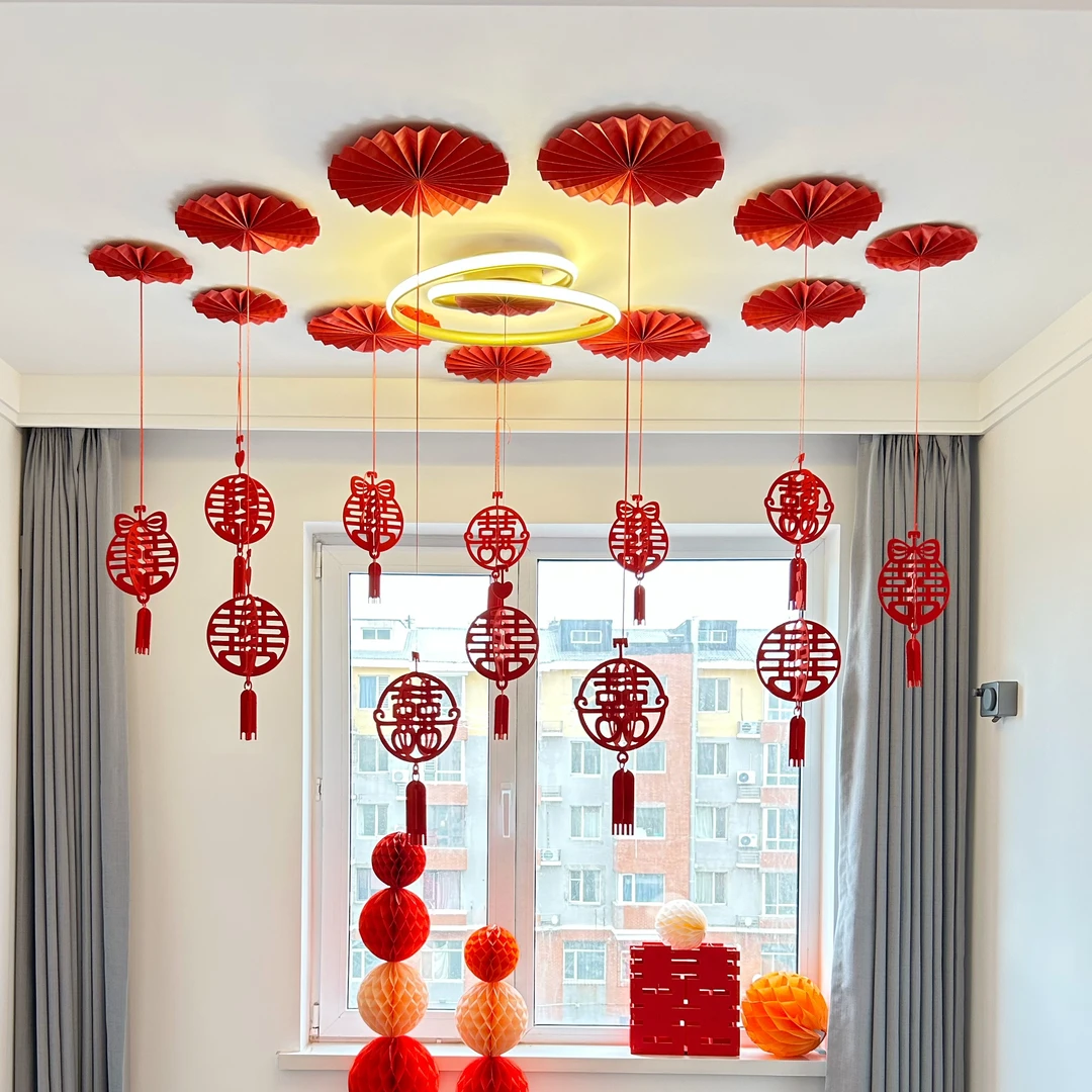 结婚装饰立体喜字吊坠婚房布置拉花婚礼挂饰卧室客厅挂件婚庆用品