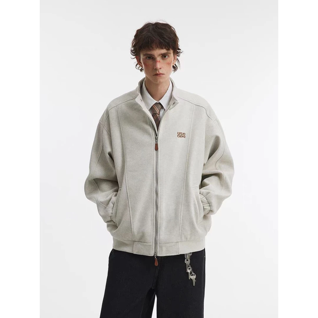 美式复古简约立领工装毛呢外套男女春秋潮牌街头ins情侣夹克