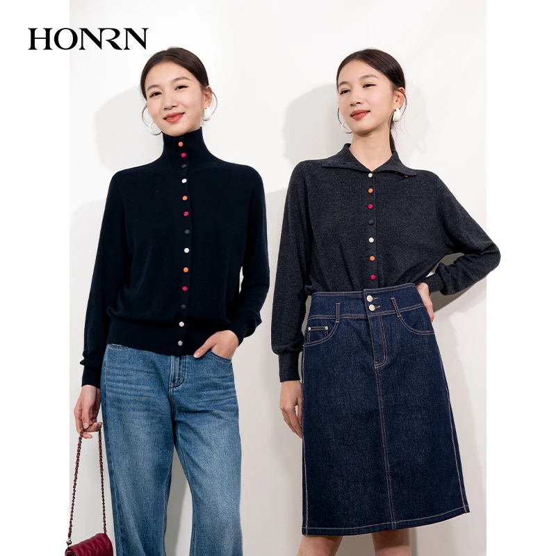 HONRN/红人高领打底羊毛衣针织衫开衫内搭上衣女秋冬款HJ59OM267