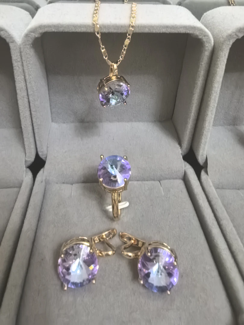 铜合金锆石项链 镀俄罗斯紫金首饰套装