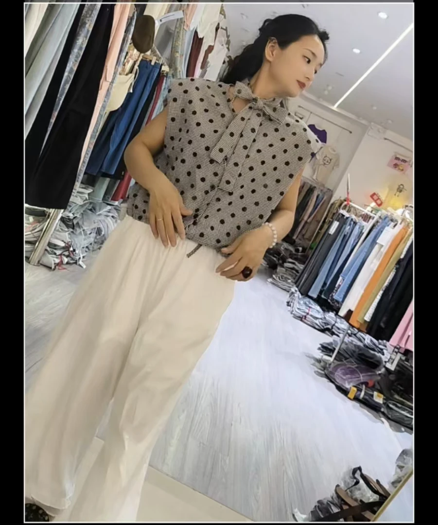 波点小衫格子时尚夏季衬衫无袖拼接百搭928-938