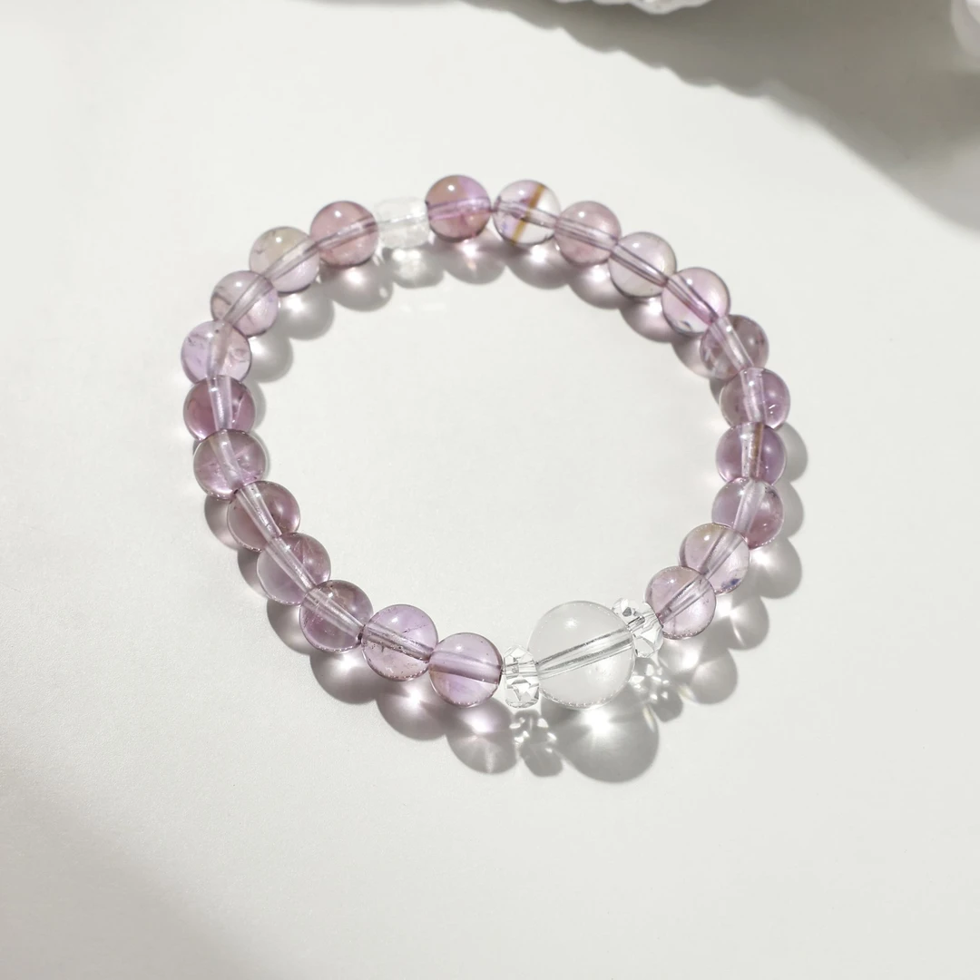 天然紫水晶白水晶设计款手串