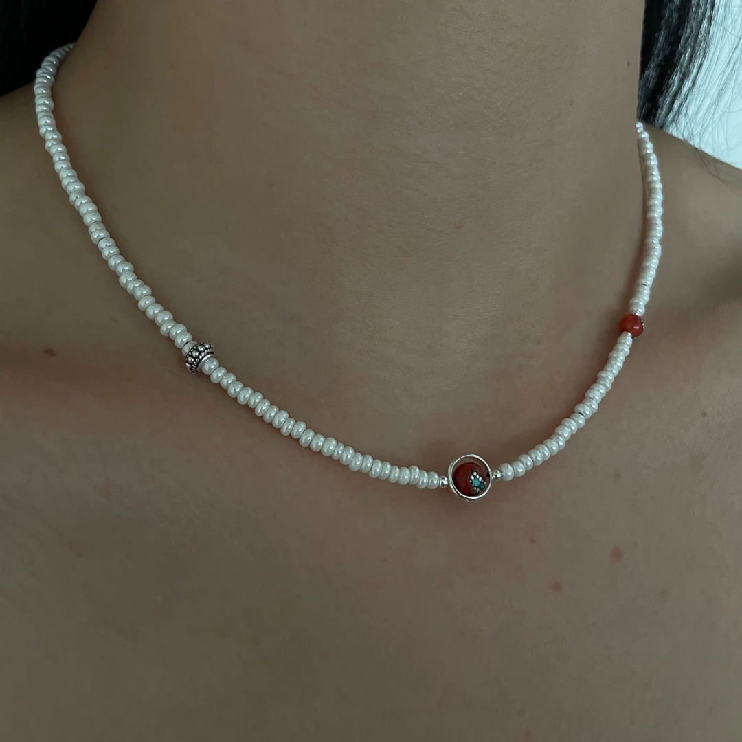 链子925银贝壳 黑措原创设计藏式复古小众法式红西热锁骨链