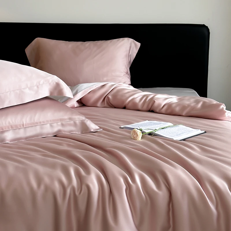 纯色100支天丝四件套床上用品 春夏季简约双面冰丝滑凉感裸睡被套