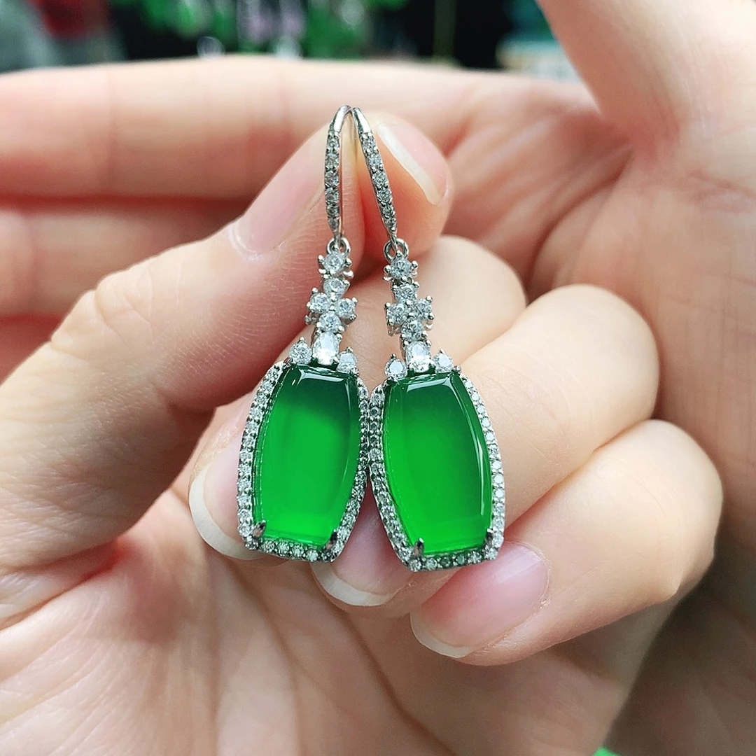 玛瑙/玉髓银S925镶嵌耳钉