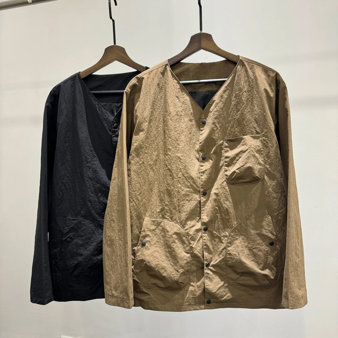 秋季时尚百搭设计感美式复古V领宽松夹克男士潮流美拉德休闲外套