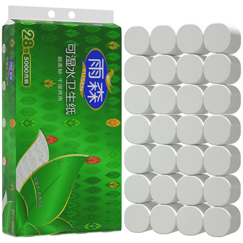 雨森卷纸卫生纸5层可湿水5000克28卷家庭无芯手纸厕纸柔韧用纸